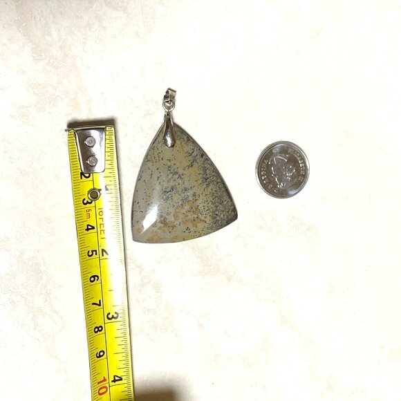 Natural Earthy Dendritic Jasper Pendant, Large Genuine Gemstone Triangle Pendant - Picture 9 of 11